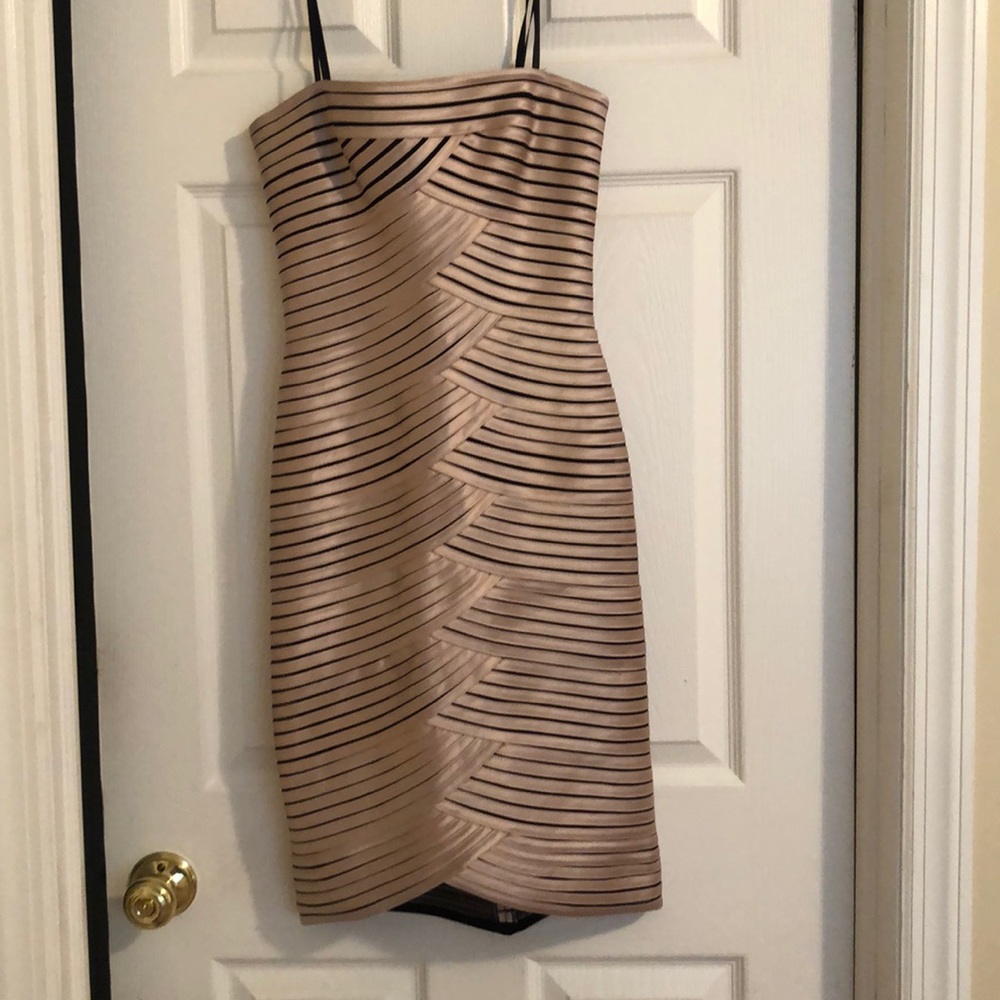 Midi, champagne colored BCBG dress